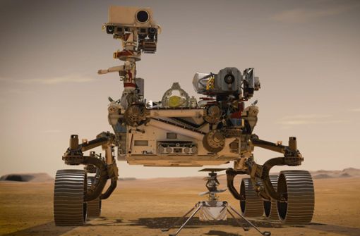 Die grafische Darstellung zeigt den Nasa-Rover „Perseverance“ auf der Marsoberfläche im Einsatz. Foto: Nasa/JPL-Caltech/dpa