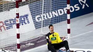 Konzentriert im Handball-Tor in seiner 20. Bundesliga-Saison:  Der ehemalige Nationalkeeper Carsten Lichtlein  steigt demnächst zum Rekordspieler auf. Foto: dpa/Diego Azubel