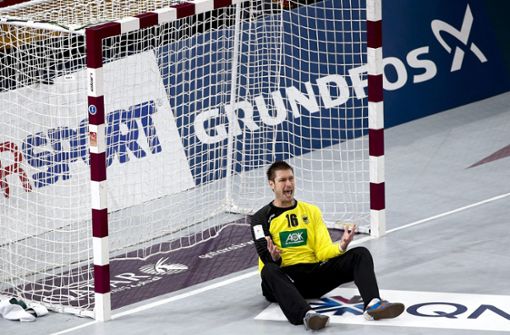 Konzentriert im Handball-Tor in seiner 20. Bundesliga-Saison:  Der ehemalige Nationalkeeper Carsten Lichtlein  steigt demnächst zum Rekordspieler auf. Foto: dpa/Diego Azubel