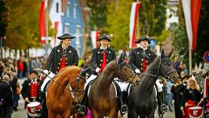 Insgesamt beteiligten sich 2700 Teilnehmer an dem großen Jubiläumsfestzug durch Fellbach – in Uniform oder verkleidet, und manche hoch zu Ross. Foto: Gottfried Stoppel