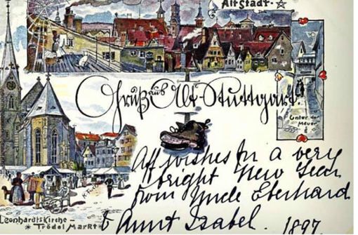 Schon vor über 100 Jahren war das Leonhardsviertel die „Altstadt“. Die Karte mit Zeichnungen von Karl Fuchs ist 1897 beschrieben worden Foto: Sammlung Wolfgang Müller