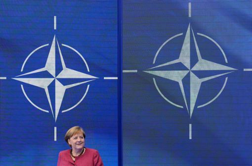 Bundeskanzlerin Angela Merkel (CDU) beim Nato-Gipfel in  Nato-Hauptquartier in Brüssel. Dort treffen sich die  Staats- und Regierungschefs der 30 Nato-Staaten. Foto: AFP/Patrick Semansky