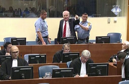 Ratko Mladic war wegen störender Zwischenrufe des Saales verwiesen worden Foto: ICTY/AP