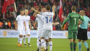 Island feiert seinen Sieg gegen die Türkei. Foto: AP