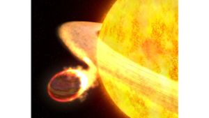 Die Illustration zeigt den Exoplaneten WASP-12b. Er ist der heißeste bekannte Planet in der Milchstraßengalaxie und möglicherweise der am kürzesten lebende. Foto: G. Bacon/Nasa, Esa (stsci)/dpa