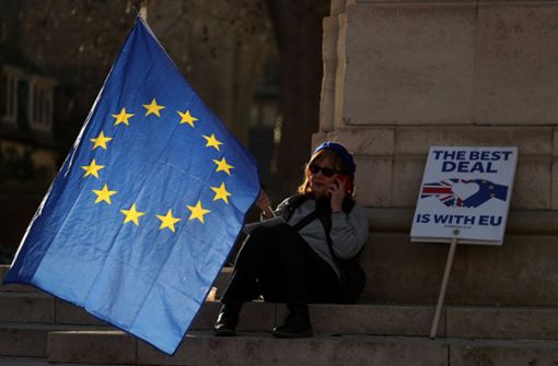 Drin bleiben: Darauf hofft diese Demonstrantin in London genauso wie die deutsche Wirtschaft. Foto: AFP