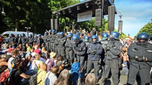 Die Polizei löste die Corona-Demo in Berlin am 1. August auf. Eine weitere Veranstaltung soll erst gar nicht stattfinden. Foto: dpa/Christoph Soeder