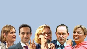 Die fünf Herausforderer (v.l.):  Katrin Ebner-Steiner (AfD), Martin Hagen (FDP), Natascha Kohnen (SPD), Hubert Aiwanger (Freie Wähler) und Katharina Schulze (Grüne) Foto: Montage, dpa, Getty, Imago,