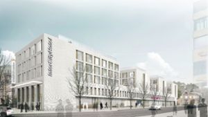 So soll der Neubau an der Berliner Straße aussehen, in dem auch ein 160-Betten-Hotel Platz finden soll. Bis es soweit ist, wird es noch eine ganze Weile dauern. Foto: Wittfoht Architekten