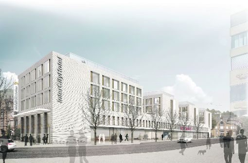 So soll der Neubau an der Berliner Straße aussehen, in dem auch ein 160-Betten-Hotel Platz finden soll. Bis es soweit ist, wird es noch eine ganze Weile dauern. Foto: Wittfoht Architekten