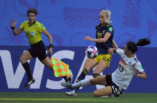 Das Team von Bundestrainerin Martina Voss-Tecklenburg verpasste durch die Niederlage gegen Schweden das WM-Halbfinale. Foto: AFP