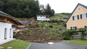 Ein zerstörtes Haus nach einem Hangrutsch in St. Johann im Saggautal im Bezirk Leibnitz in der Steiermark in Österreich Foto: Erwin Scheriau/APA/d/a