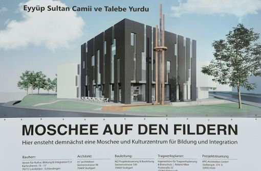 Streit um den Neubau der  Filder-Moschee des Islamverbands VIKZ in Leinfelden-Echterdingen. Hauptknackpunkt ist das geplante Wohnheim für 26 Schüler   (weißes Gebäude links).: Foto: Günter E. Bergmann