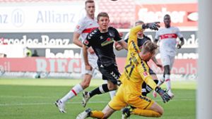 Erstes Bundesligaspiel, erstes Tor: Sasa Kalajdzic (ganz links) gegen den SC Freiburg Foto: Baumann