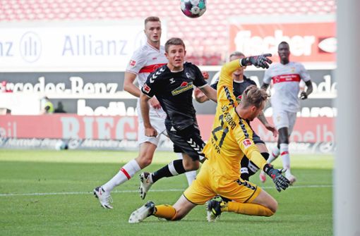 Erstes Bundesligaspiel, erstes Tor: Sasa Kalajdzic (ganz links) gegen den SC Freiburg Foto: Baumann
