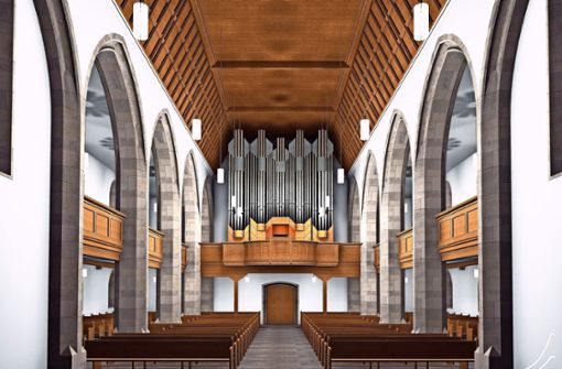So wird die neue Orgel in der Martinskirche aussehen. Weil das Denkmalamt einbezogen werden musste, verzögert sich der Einbau bis zum Frühjahr 2019. Foto: Orgelbau Klais