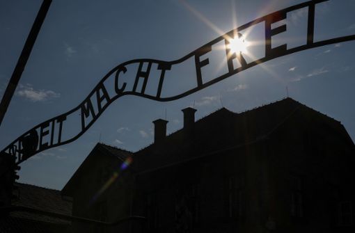 Blick auf das Tor mit dem Schriftzug „Arbeit macht frei“ zum früheren Konzentrationslager Auschwitz Foto: dpa/Jan Woitas