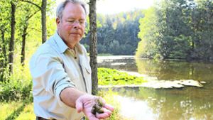 Der Vorsitzende der Anglergruppe Bärensee, Frank Weissert, fordert, dass die Stadt als Eigentümerin Schlamm und Wasserpflanzen,  etwa das wuchernde Hornkraut, entfernt. Foto: /Holowiecki