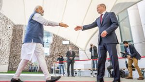 Kontaktpflege: Kanzler Scholz (re.) begrüßt im Mai 2022 Indiens Premier Modi  im Berliner Kanzleramt. Foto: dpa     /Michael Kappeler