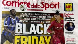 Zur Vorberichterstattung der Partie zwischen Inter Mailand und AS Rom titelte die Corriere dello Sport diese Überschrift, die in Italien kontrovers diskutiert wird. Foto: AP/Fabio Polimeni