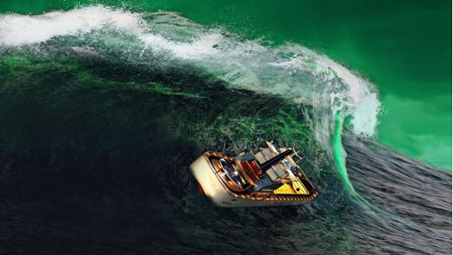 Albtraum auf See: Ein Frachtschiff wird in dieser Illustration von einer Monsterwelle erfasst. Foto: imago//cience Photo Library