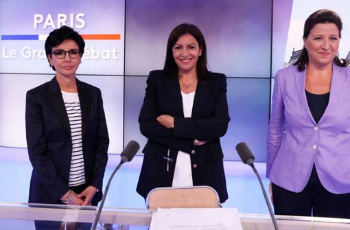 Drei Frauen kämpfen um den Einzug in das Rathaus von Paris. Die Konservative Rachida Dati, die sozialistische Amtsinhaberin und große Favoritin Anne Hidalgo und die sozial-liberale Agnes Buzyn.  (von links nach rechts) Foto: AFP/THOMAS SAMSON