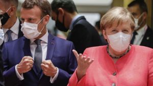 Frankreichs Präsident Emmanuel Macron und Bundeskanzlerin Angela Merkel beim EU-Gipfel in Brüssel Foto: AP/Stephanie Lecocq