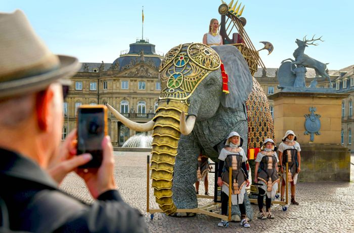 „Aida“ kommt nach Stuttgart: Elefantendame  vor dem Schloss gibt Vorgeschmack auf Opernspektakel