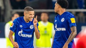 Schalkes Amine Harit (links) freute sich. Foto: dpa/David Inderlied