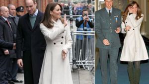 Zwischen diesen Bildern liegen zwölf Jahre: Herzogin Kate 2020 in Dublin (links) und 2008 bei Williams Abschlussfeier bei der Royal Air Force. Foto: AFP/dpa