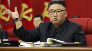 Kim Jong-un bei seiner Redewährend der Versammlung der Arbeiterpartei. Foto: dpa