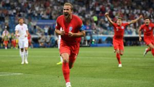 Harry Kane (Mitte) lässt England bei der WM 2018 jubeln. Foto: Getty Images Europe