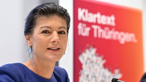 Sahra Wagenknecht (BSW) stellt in Erfurt eine Kampagne ihrer Partei für die Landtagswahl am 1. September in Thüringen vor. Foto: Martin Schutt/dpa