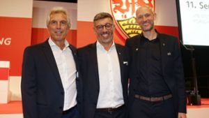 Auf der Mitgliederversammlung im vergangenen September schien die VfB-Welt noch in Ordnung, im Bild das Präsidium mit Rainer Adrion, Claus Vogt und Christian Riethmüller (von links). Foto: Baumann/Hansjürgen Britsch