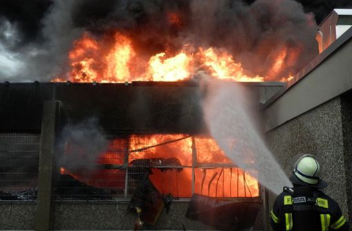 Die Halle brannte binnen kurzer Zeit lichterloh. Foto: Feuerwehr Ditzingen