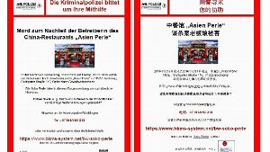 Die Fahndungsplakate der Polizei sind in deutscher und in chinesischer Sprache verfasst. Foto: Polizei