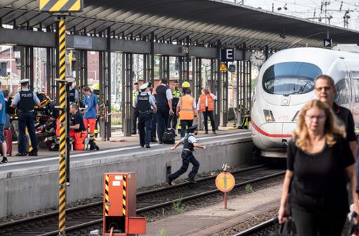 Ein Bild aus dem vergangenen Sommer: Ein ICE steht am Gleis 7 des Frankfurter Hauptbahnhofs, nachdem es bei der Einfahrt des Zuges zu einem tödlichen Zwischenfall   kam. Eine Frau und ihr achtjähriger Sohn wurden vor den Zug gestoßen. Foto: dpa/Frank Rumpenhorst