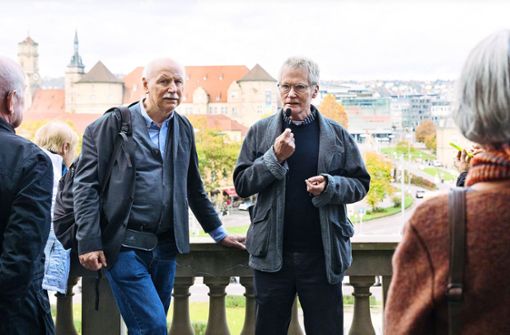 Wieland Backes (links) und Arno Lederer bei einem Stadtrundgang 2017 Foto: Lg/Verena Ecker