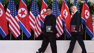 Kim Jong Un und Donald Trump haben sich bei ihrem Treffen in Singapur geeinigt. Foto: POOL