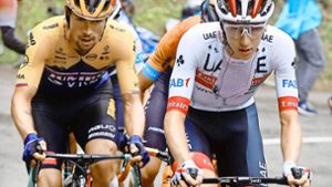 Die Stars aus Slowenien bestimmen das Tempo bei der Tour de France: Fahren Primoz Roglic (li.) und Tadej Pogacar gemeinsam aufs Podium in Paris? Foto: imago/Jan De Meuleneir