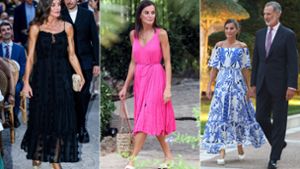 Espadrilles gehen immer, genauso wie luftige Sommerkleider: Die Urlaubsgarderobe von Spaniens Königin Letizia. Foto: Imago/Abacapress