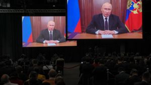 Wladimir Putin war beim Gipfeltreffen nur per Video zugeschaltet. Foto: Imago/UPI Photo/Jemal Countess