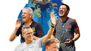 Vier Trainer, vier Clubs, vier Herangehensweisen  – die Bundesliga-Spitze im Umbruch Foto: dpa (3), Getty