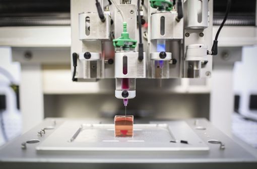 Ein 3-D-Drucker der Universität Tel Aviv arbeitet an der Erstellung eines Herzens aus menschlichem Gewebe. Foto: dpa/Ilia Yefimovich