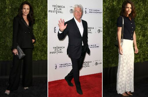 Andie MacDowell, Richard Gere und Katie Holmes (v.l.n.r.) präsentieren sich den Fotografen auf dem Tribeca Filmfestival in New York. Foto: AP/AFP (Montage)