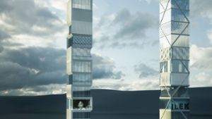 Das Demonstrator-Hochhaus – das Bild zeigt eine Simulation  – soll  innovative adaptive Fassaden und Tragwerke  zur Schau stellen und testen; es wird derzeit auf dem Vaihinger Unigelände gebaut. Foto: ILEK, Stuttgart