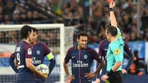 PSG-Superstar Neymar wurde beim Spiel gegen Olympique Marseille vom Platz gestellt. Foto: AFP