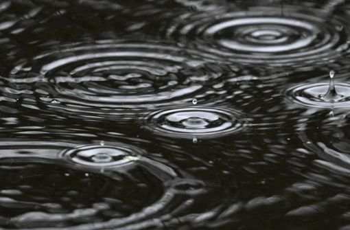 Regentropfen fallen in das Wasser des Jacobiweihers im Frankfurter Stadtwald: Könnte im Juli gewesen sein. Tatsächlich wurde das Foto am 2. Januar 2023 aufgenommen. Foto: Arne Dedert/dpa/Arne Dedert