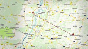 Die Biomüllvergärungsanlage im Kreis Germersheim liegt etwa 65 Kilometer Luftlinie von Bietigheim-Bissingen entfernt, wo zunächst ein  Standort geplant war – und abgelehnt wurde. Foto: Google Earth, Bearbeitung: StZ