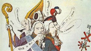 Die französische Karikatur  „Der Mann mit sechs Köpfen“ (1815) Foto: Wikipedia /gemeinfrei